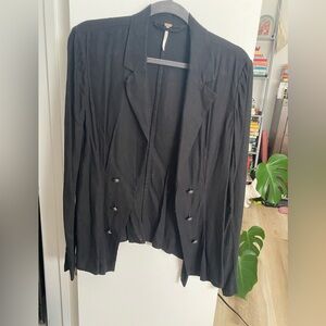 Free People Black Double-Breasted Lightweight Blazer